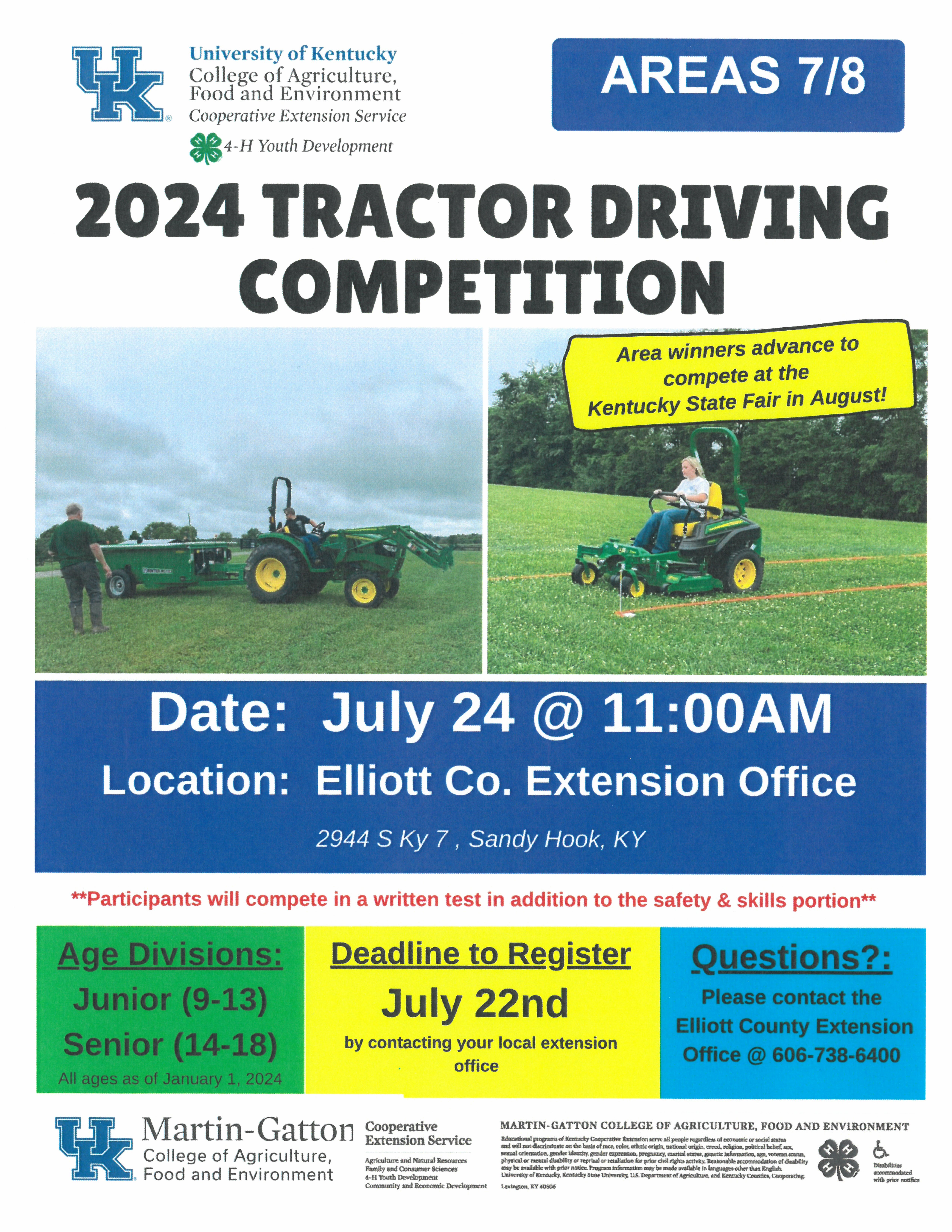 2024 Tractor Driving Competition July 24th 11am Elliot Co. CES