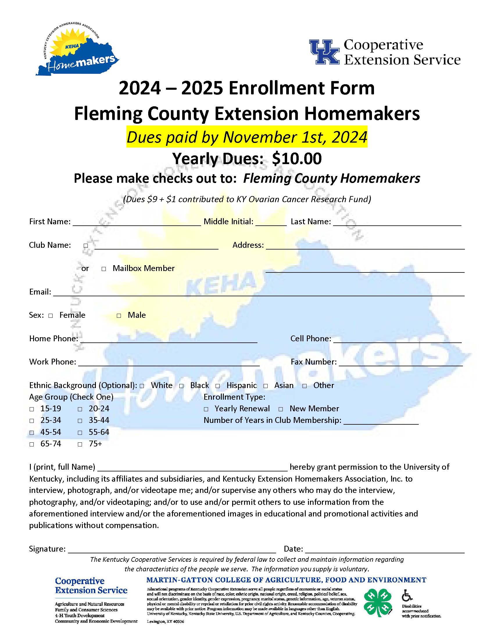 2024-2025 Homemaker Enrollment Form