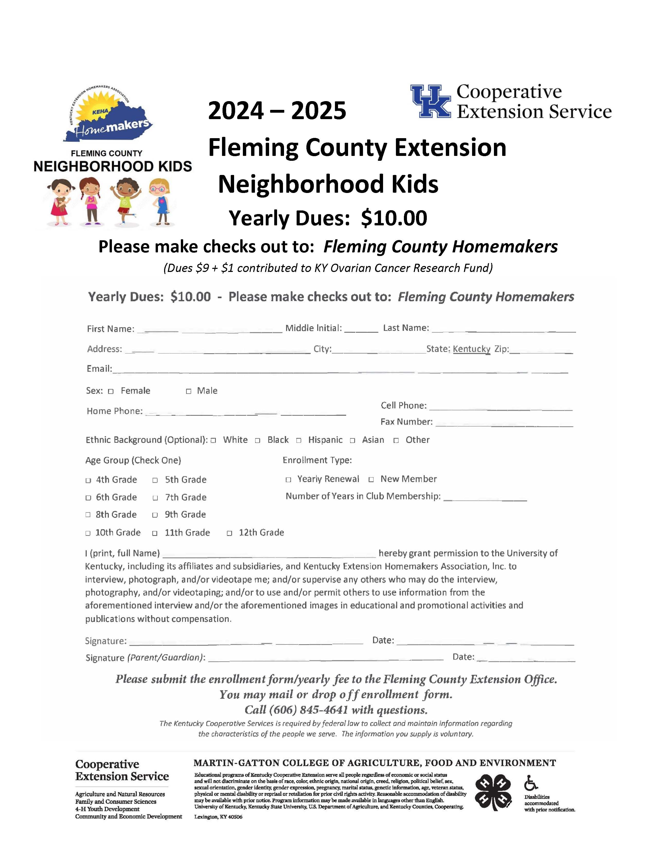 2024-2025 Neighborhood Kids Enrollment Form
